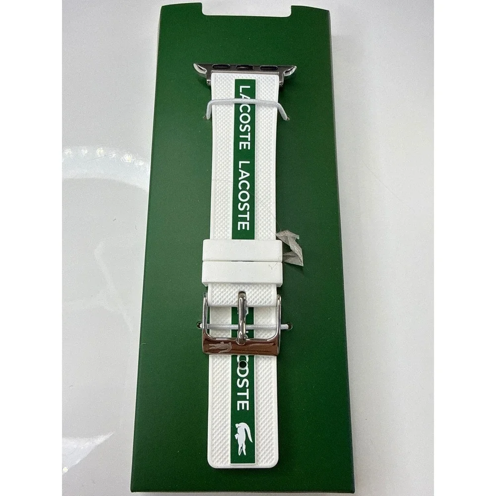 Lacoste White Silicone Apple Watch Strap 38mm 40mm Green Logo Band 2010214